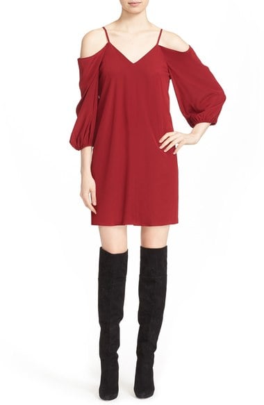 Alice + Olivia Carli Cold Shoulder Flare Dress (Nordstrom Exclusive) Bordeaux cold shoulder dresses holiday party season new year's eve