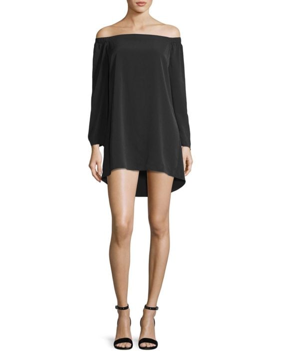Amanda Uprichard Desiree Off-the-Shoulder Crepe Shift Dress, Black Neiman Marcus friends and family sale