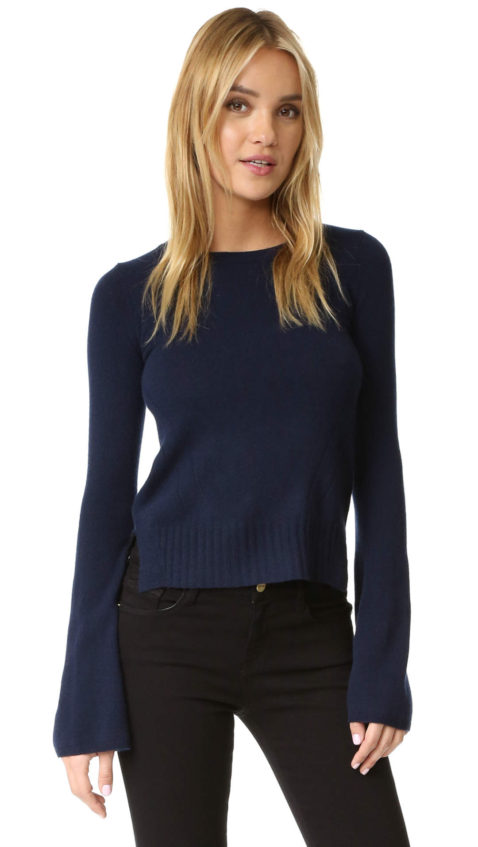 Autumn Cashmere Cashmere Bell Sleeve Sweater Navy Blue bell sleeve sweaters