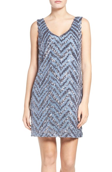 BB Dakota Mayfair Sequin Shift Dress Ice Blue