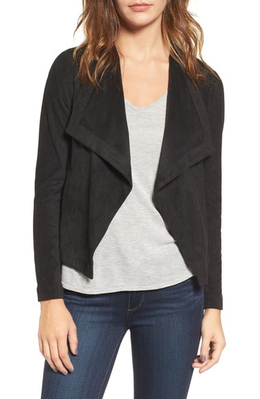 BB Dakota Nanette Faux Suede Drape Front Jacket Black