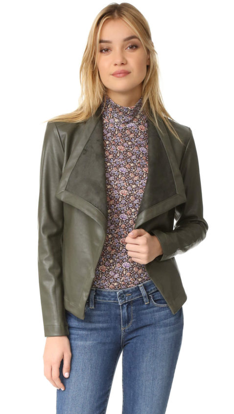 BB Dakota Peppin Drape Front Faux Leather Jacket Army Green drape front faux leather jackets