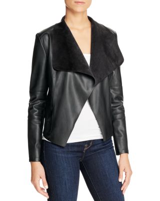 Bagatelle Draped Faux Leather Jacket Black drape front faux leather jackets winter