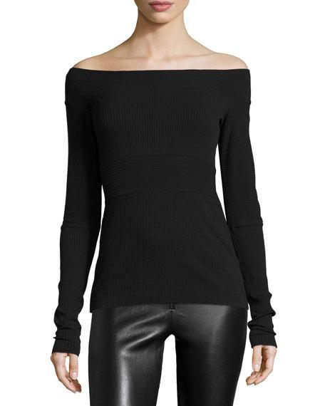 Bailey 44 As If Off-the-Shoulder Ribbed Top, Black Neiman Marcus christmas sale