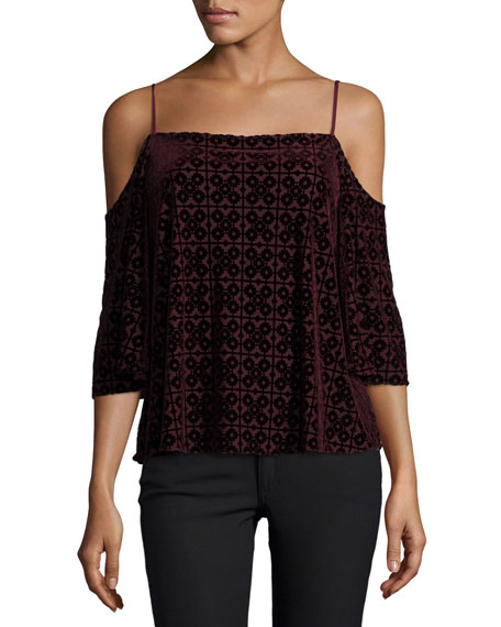Bailey 44 Isabeli Velvet Cold-Shoulder Top Berry velvet tops holiday party 