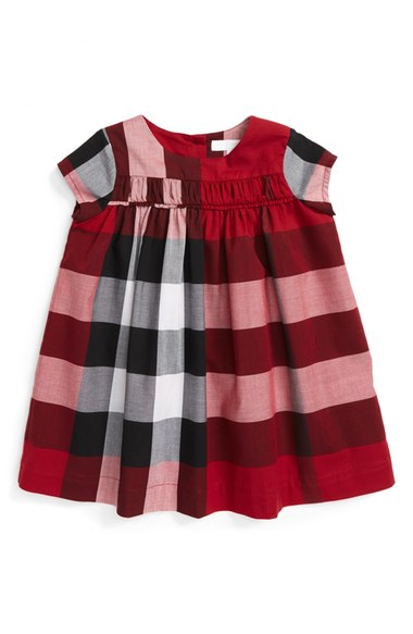 Burberry Ariadne Check Dress (Baby Girls) Parade Red christmas dresses for baby girls