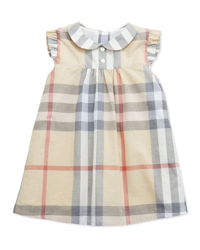 Burberry Davina Ruffle-Shoulder Check Dress, Paltrench 3-24 Months  christmas dresses for baby girls
