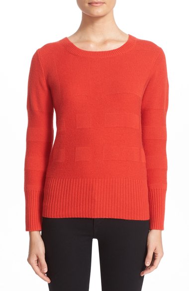 Burberry 'Deel' Check Knit Wool & Cashmere Sweater Bright Military Red Nordstrom half yearly sale