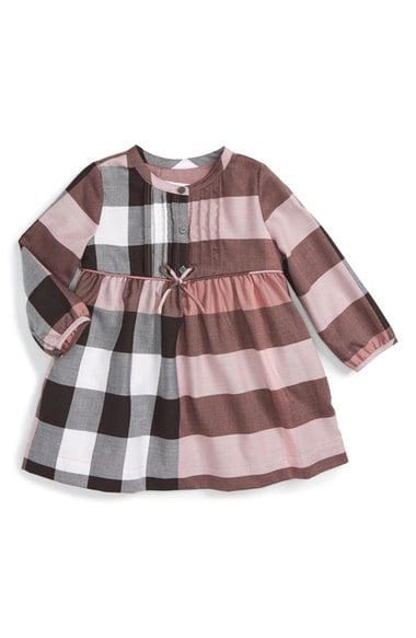 Burberry 'Emalie' Check Cotton Flannel Dress (Baby Girls) Antique Rose christmas dresses for baby girls