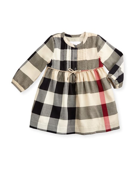 Burberry Emalie Long-Sleeve Pintucked Check Dress New Classic, Size 6M-3Y