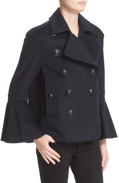 Burberry Juliette Townhill Double Breasted Peacoat Navy Blue Flared Sleeves