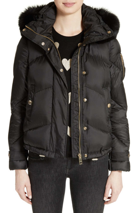Burberry Wiltondale Puffer Jacket with Genuine Fox Fur Trim Black