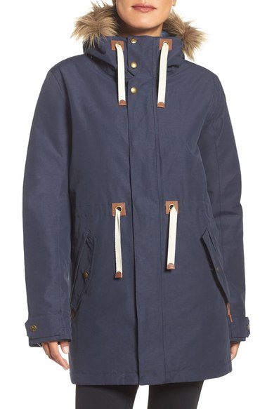 Burton Saxton Waterproof Down Parka with Faux Fur Trim Mood Indigo faux fur parkas