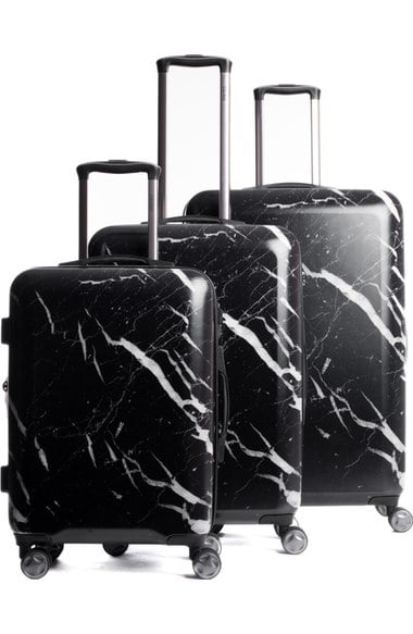 CALPAK Astyll 3-Piece Marbled Luggage Set Black marble inspired suitcases travelers 2017