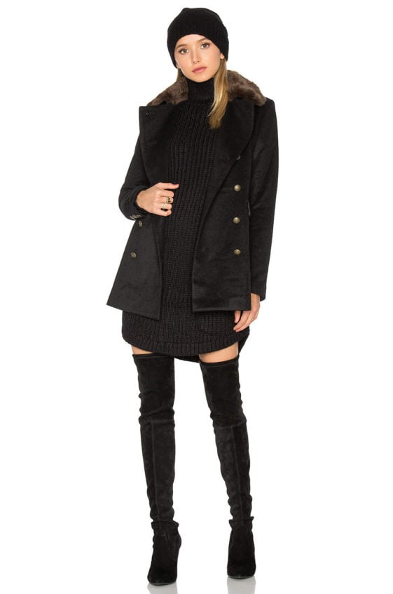 CAPULET EMMY DOUBLE BREASTED COAT WITH FAUX FUR COLLAR Black peacoats winter