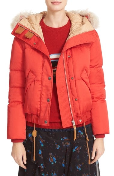 COACH 1941 Icon Puffer Jacket with Genuine Shearling Trim Bright Red puffer jackets winter