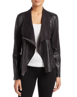 Calvin Klein Distressed Draped Lapel Jacket Black drape front faux leather jackets winter