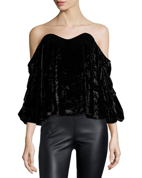 Caroline Constas Gabriella Off-the-Shoulder Velvet Bustier Top Black velvet tops holiday party