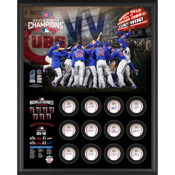 Chicago Cubs 2016 MLB World Series Champions Framed Autographed 40" x 35" 12 World Series Baseballs Shadowbox
