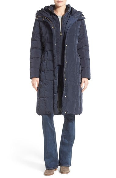 Cole Haan Signature Cole Haan Bib Insert Down & Feather Fill Coat (Regular & Petite) Navy Blue puffer jackets winter