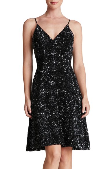 Dress the Population 'Gemma' Sequin Fit & Flare Dress Black 
