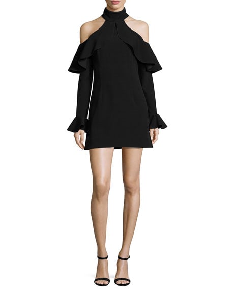 Elie Saab Ruffled Mock-Neck Cold-Shoulder Dress Black cold shoulder new year's eve dresses
