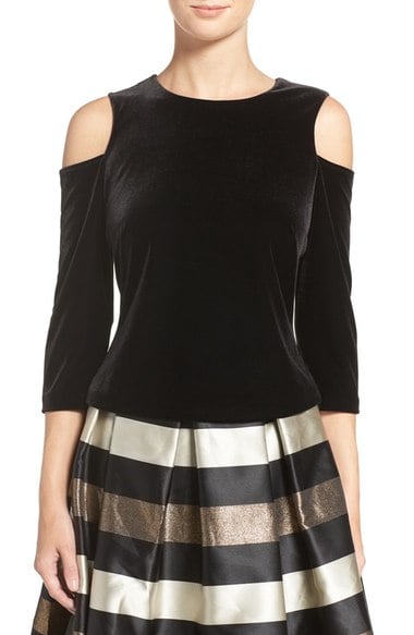 Eliza J Cold Shoulder Velvet Top Black velvet tops holiday party