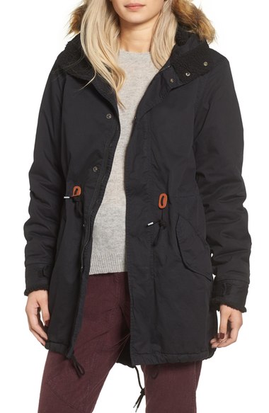 FREECITY Sail Coat with Faux Fur Trim Deep Space faux fur parkas