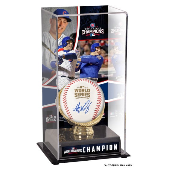 Fanatics Authentic Anthony Rizzo Chicago Cubs 2016 MLB World Series Champions Autographed World Series Logo Baseball and Baseball Display Case with Image