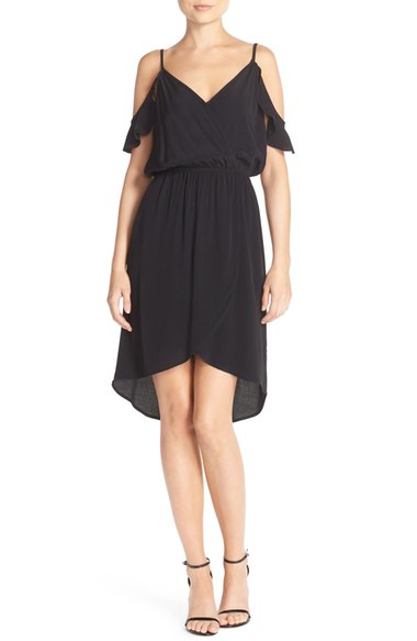 Fraiche by J Cold Shoulder Crepe Faux Wrap Dress Black cold shoulder dresses new year's eve