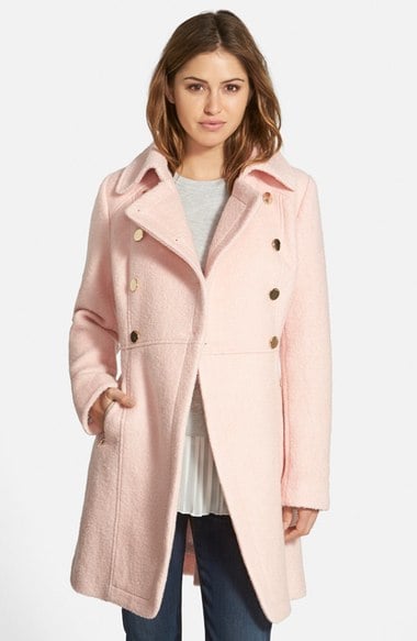 GUESS Double Breasted Bouclé Cutaway Coat (Regular & Petite) Pale Pink peacoats winter 