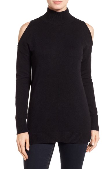Halogen® Cold Shoulder Turtleneck Sweater (Regular & Petite) Black Nordstrom half yearly sale