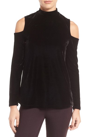 Halogen® Velvet Cold Shoulder Top Black velvet tops 