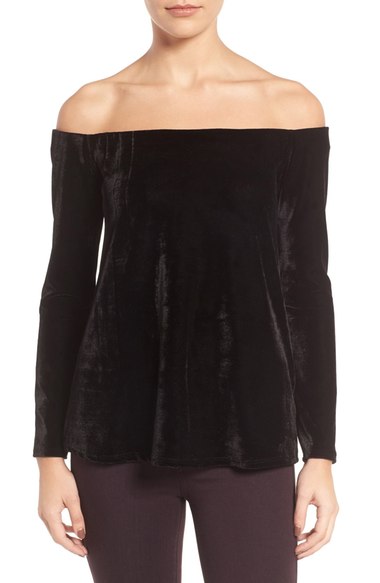Halogen® Velvet Off The Shoulder Top Black velvet tops holiday party season