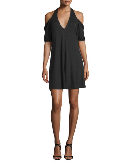 Haute Hippie Cold-Shoulder Modal Mini Dress Black cold shoulder dresses new year's eve