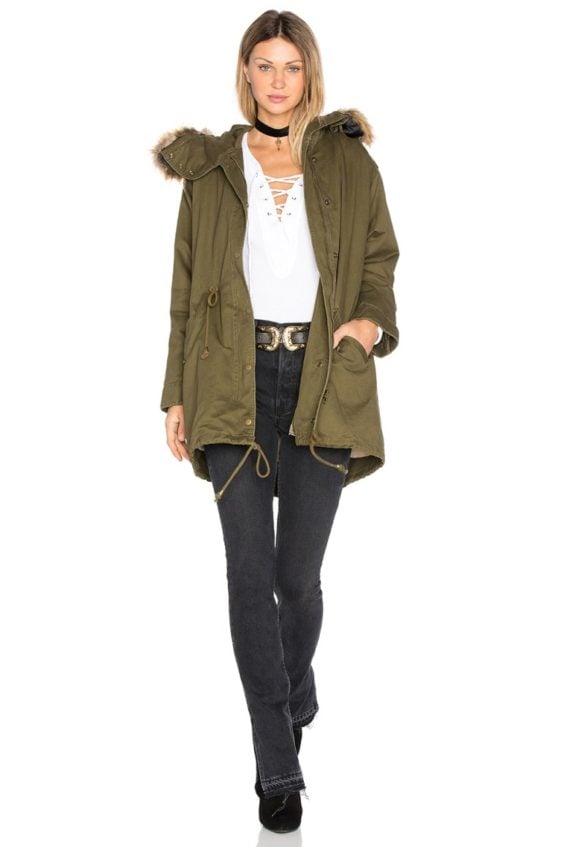 J.O.A. DRAWSTRING JACKET WITH FAUX FUR TRIM Army Green