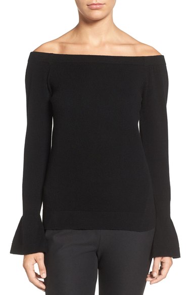 KOBI HALPERIN Desary Cashmere Bell Sleeve Pullover Black bell sleeve sweaters