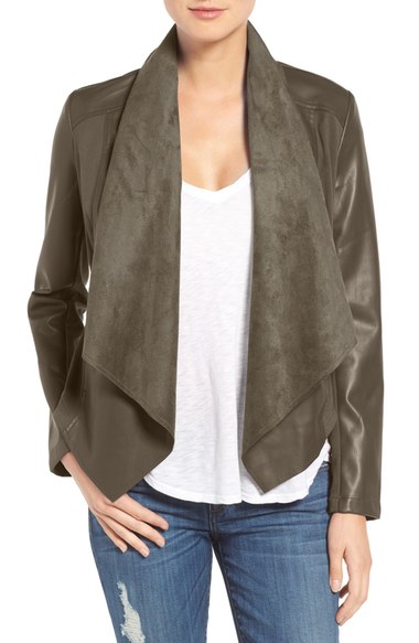 KUT from the Kloth 'Ana' Faux Leather Drape Front Jacket (Regular & Petite) Olive
