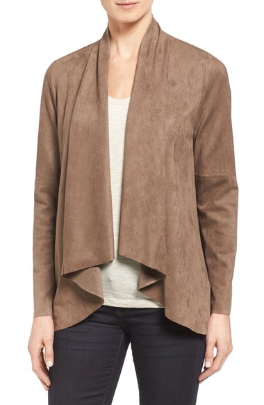 Karen Kane Faux Suede Drape Front Jacket Mushroom