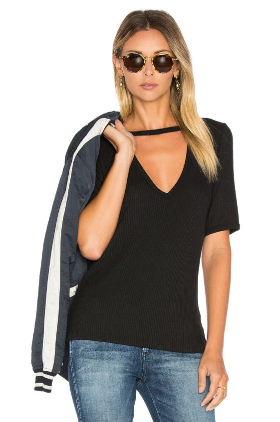 LNA Ribbed Cutout V Tee Black cutout tops winter