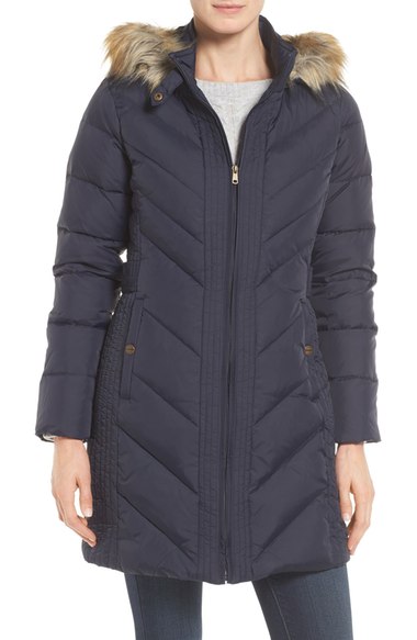 Larry Levine Faux Fur Trim Hooded Jacket Midnight Blue Nordstrom half yearly sale