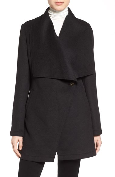 Laundry by Shelli Segal Double Face Drape Collar Coat (Regular & Petite) Black drape coats