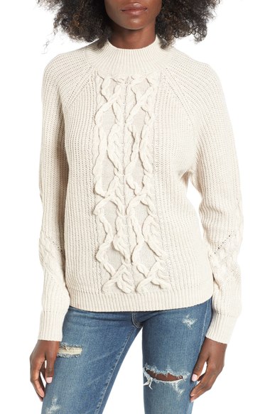 Leith Cable Knit Sweater Beige Moonlight Nordstrom half yearly sale
