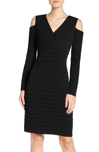 London Times Cold Shoulder Sheath Dress Black cold shoulder dresses holiday party season