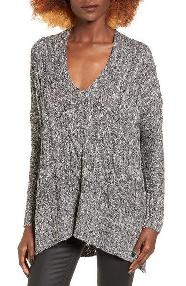 Love By Design Marled Cable Knit Pullover Black White Marled Nordstrom half yearly sale