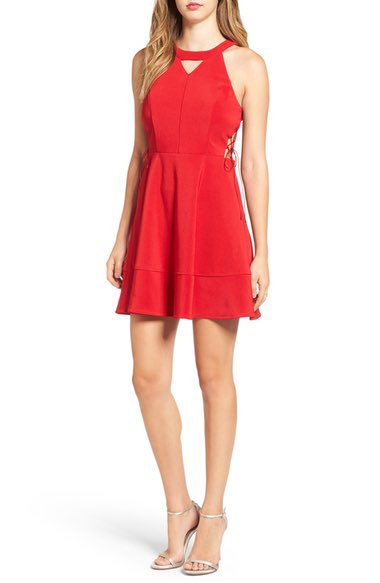 Love, Nickie Lew Halter Fit & Flare Dress Red Nordstrom half yearly sale