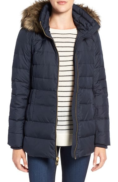 MICHAEL Michael Kors Hooded Down & Feather Fill Coat with Faux Fur Trim New Navy puffer jackets winter