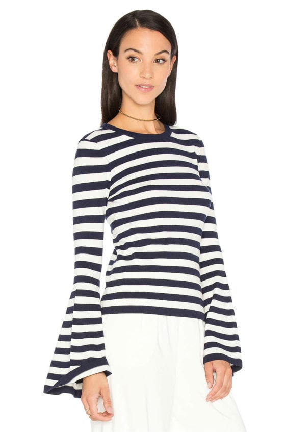 MILLY BELL SLEEVE SWEATER IN NAVY & WHITE STRIPES bell sleeve sweaters winter