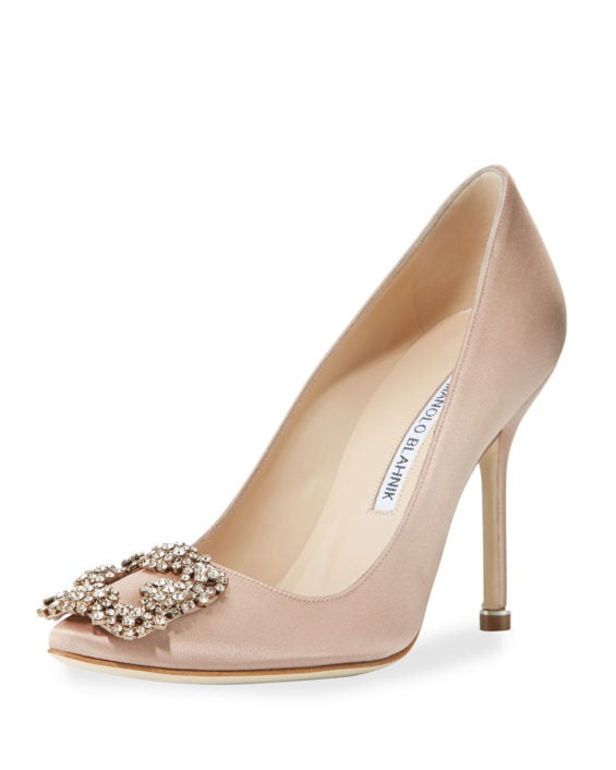 Manolo Blahnik Hangisi Crystal-Buckle Satin 105mm Pump Flesh Neiman Marcus Friends and Family Sale