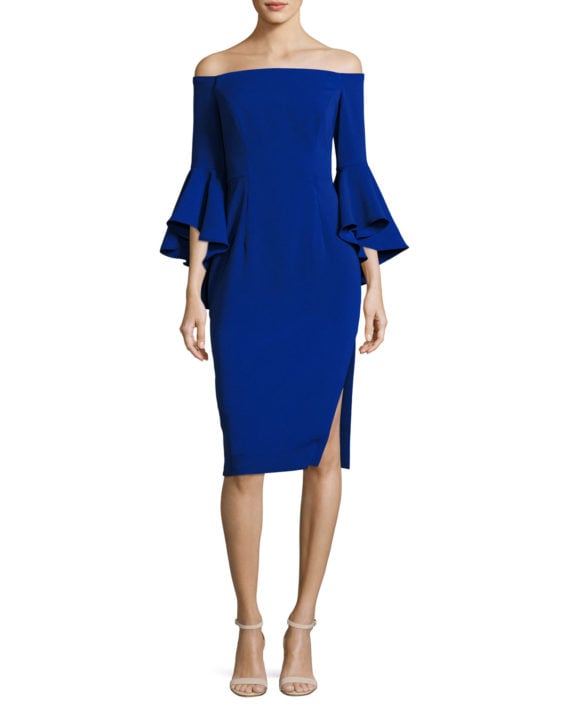 Milly Selena Off-the-Shoulder Cady Sheath Dress, Cobalt Blue Neiman Marcus friends and family sale